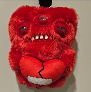 Furry Red Monster Plush with Heart